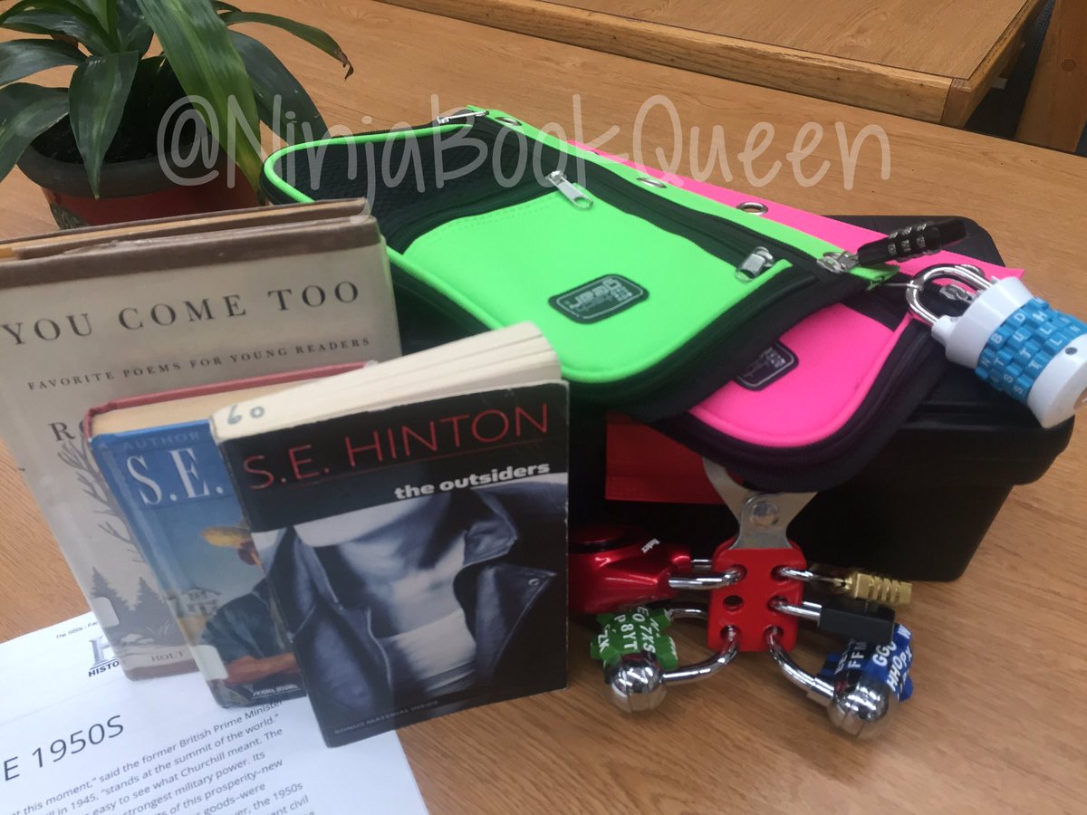 NinjaBookQueen's tweet photo. Putting the finishing touches on my #breakoutedu for Ss to wrap up The Outsiders unit.Thanks @librarian_tiff for this resource! #mceslibrary https://t.co/HHTrztyHSW