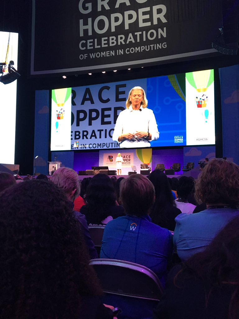 EmilyFreise's tweet photo. President and CEO of IBM! #ghc16 #CWRUatGHC @cwruacm https://t.co/f9nVEgw5kw