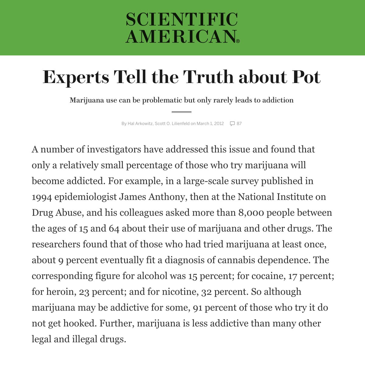 ARDPEG's tweet photo. Experts tell the truth about pot. It's rarely addictive. https://t.co/U90dnJZ6RX #arpx @ChanningBarker @ghbledsoe https://t.co/ToO5RSeXJ8