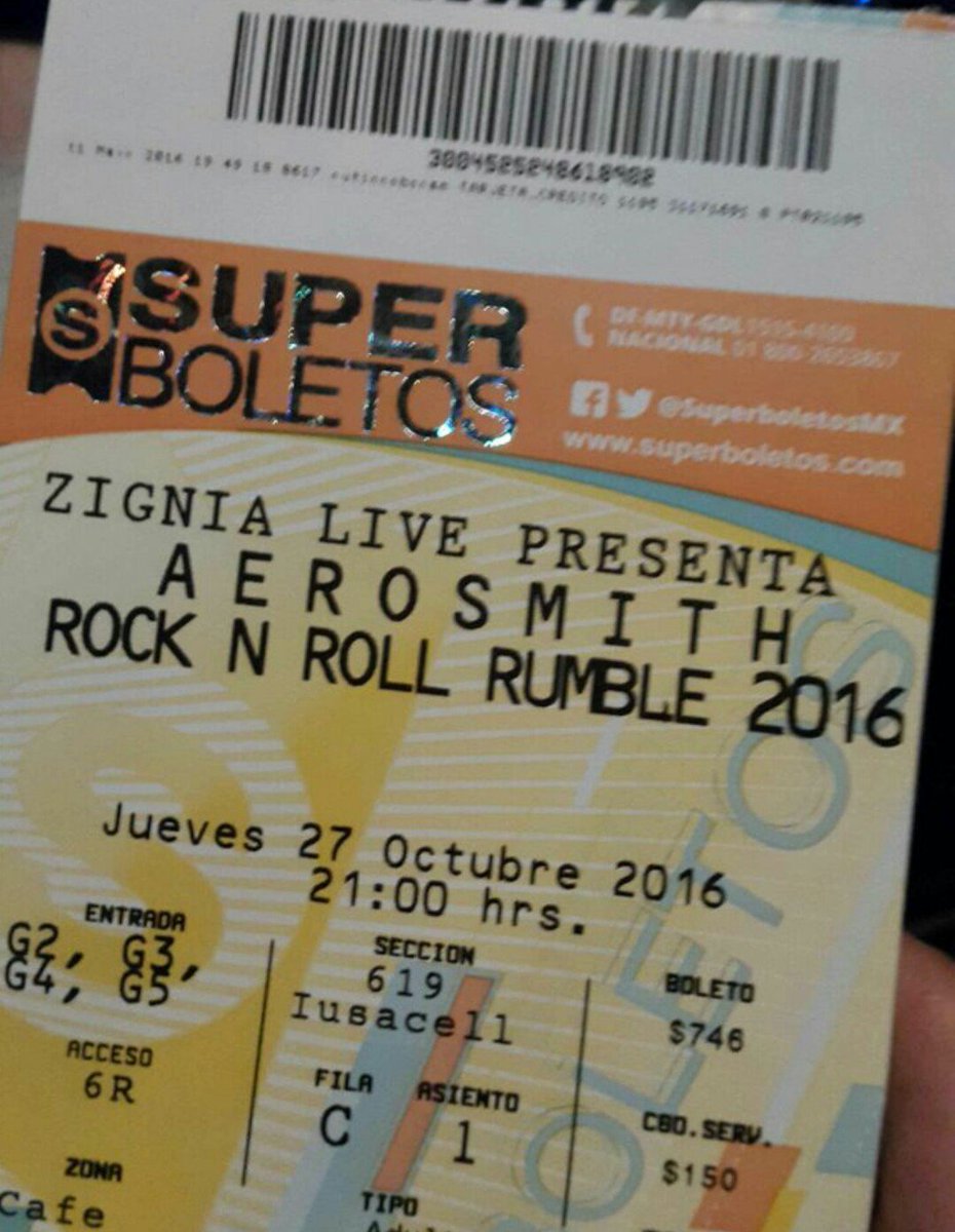 WillieCun's tweet photo. @VivoEnCancun Vendo boleto para último concierto Aerosmith en CDMX 27/10/16 Zona Iusacell 619. $1,700. Alguien se anima? https://t.co/f7X46XwkvC