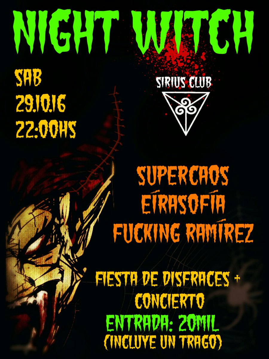ANOTÁ! Sábado 29/10 en Sirius Club!
Fiesta de disfraces junto a los amigos de <a href="/EiraPost/">Eírasofía</a> y Fucking Ramirez!
Te esperamos!