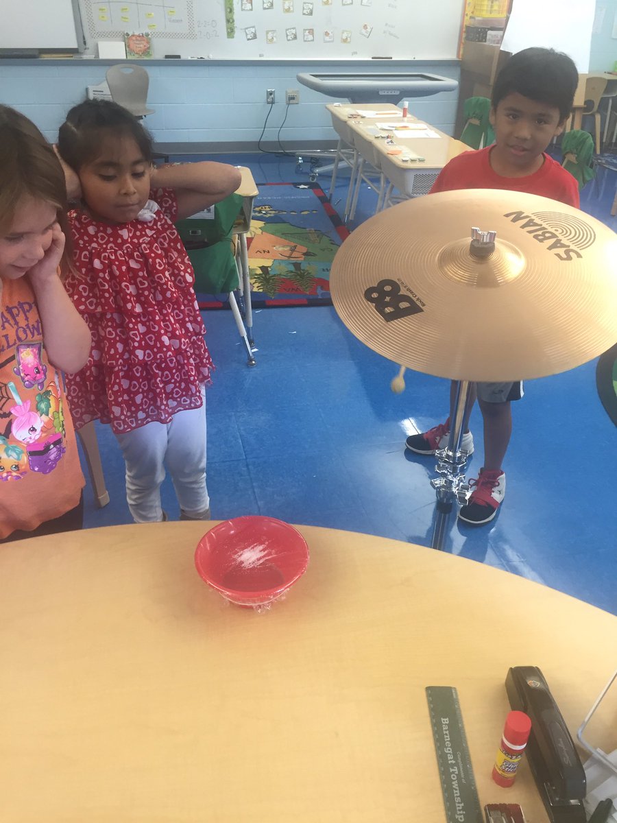 noradgreen's tweet photo. Mrs. Green's class learning how sound waves travel and make things move! #nextgensciencestandards @JToddings https://t.co/d8UMSFGet2