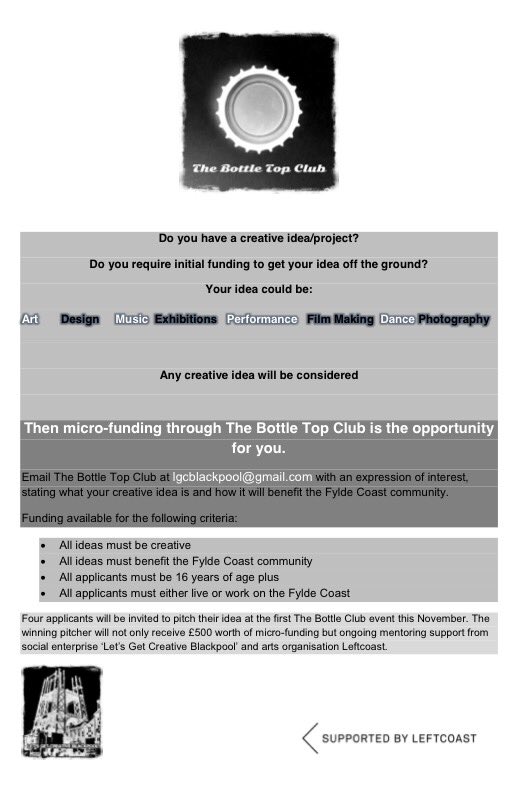 creativebpool's tweet image. Got a creative idea. Need start up funding? #Blackpool #Wyre #Fylde #Art #Design #Film #music #dance #performance #funding