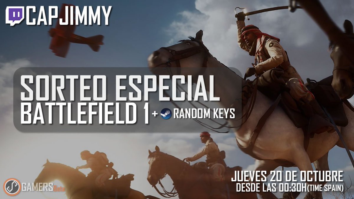 SocialGamersESP's tweet photo. SORTEO | #Battlefield1 | 20 Octubre | Consiguelo con @captjimmyandcia
Esta madrugada a las 00:30h #SpainTime en https://t.co/WZIR4tb8QC https://t.co/RbvpRlJq8h