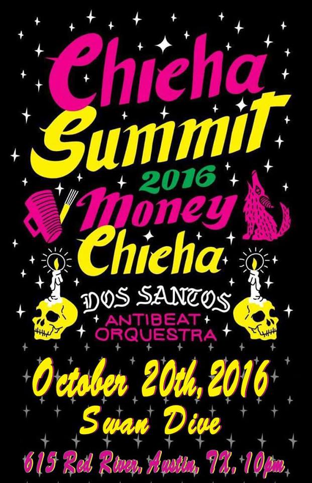 AustinVida's tweet photo. @Money_Chicha & Dos Santos: Anti-Beat Orquesta @swandiveaustin Thursday Oct. 20. Details: https://t.co/t8TBIzWXfT #ChichaSummit2016 #Chicha https://t.co/rKopSxD4Zd