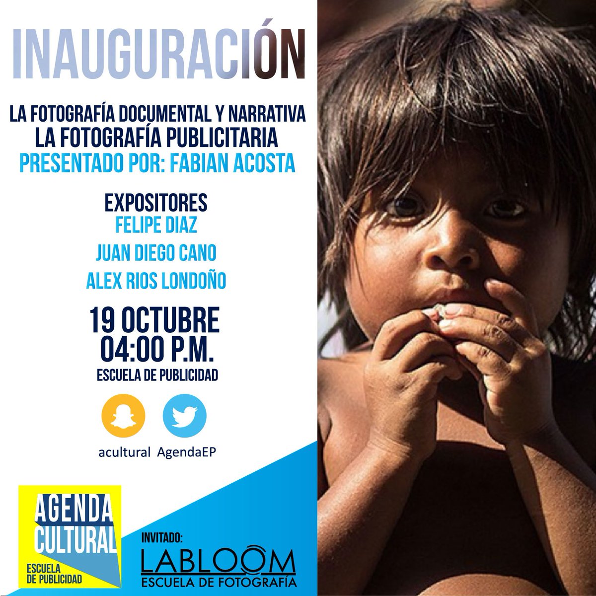 AgendaEp's tweet image. Participa en la charla de @_LABLOOM sobre fotografía documental y publicitaria en la #EscuelaDePublicidad HOY 4 P.M @USergioArboleda