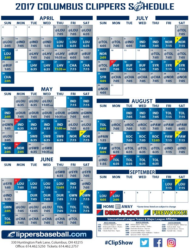 Columbus Clippers Schedule 2022 Columbus Clippers On Twitter: "Clippers Announce 2017 Schedule! Press  Release: Https://T.co/Tpem5Tufox Https://T.co/Jwmb2Jr8I5" / Twitter