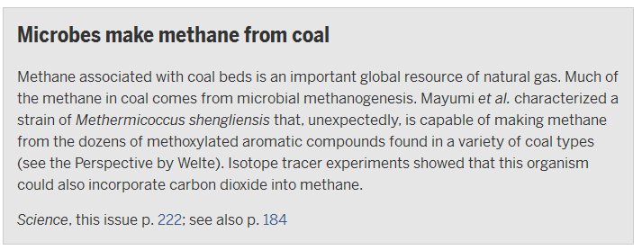 ScienceMagazine's tweet image. A new study investigates a microbe that makes methane from coal: ($) scim.ag/2dZAqZX