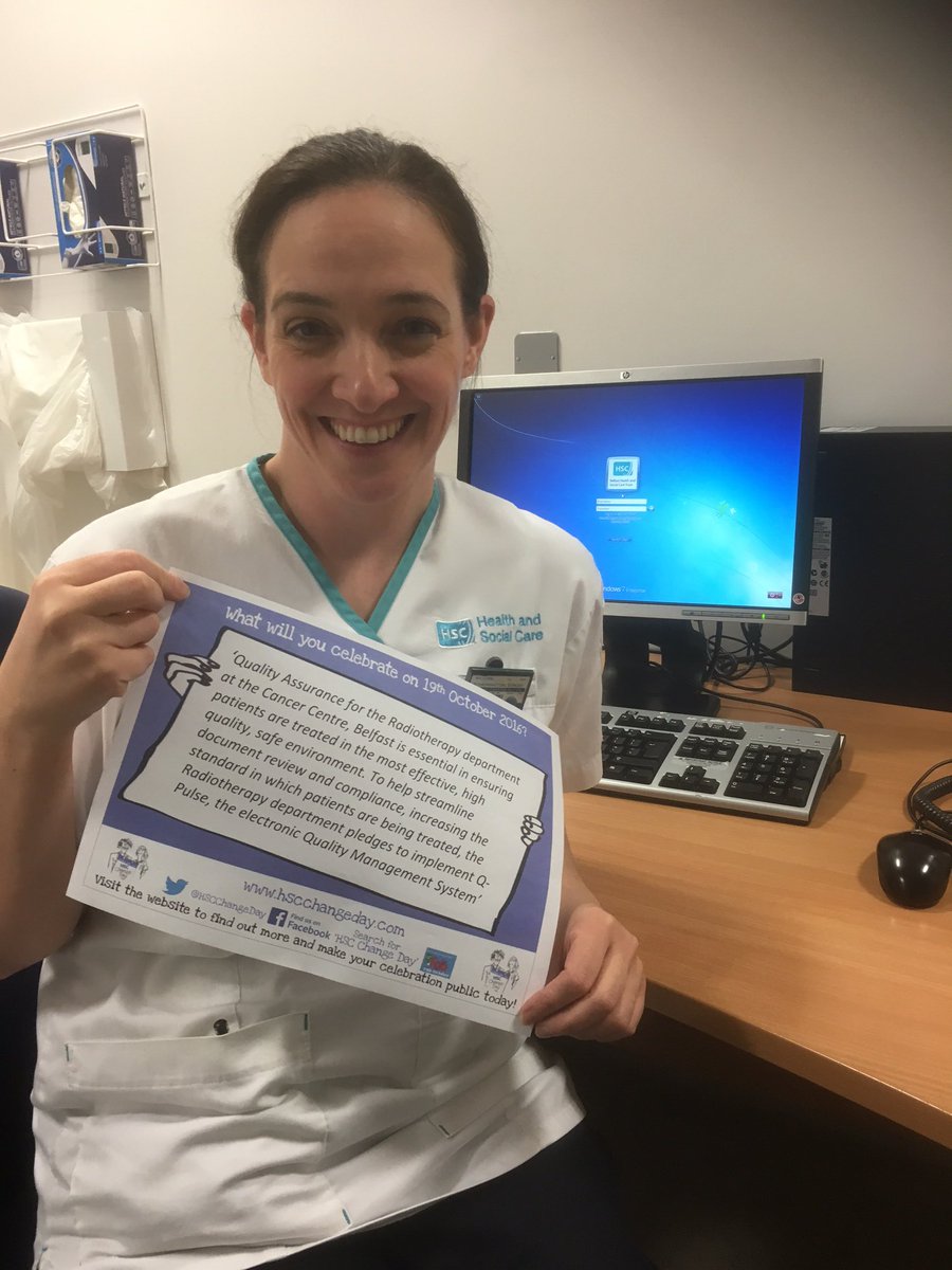 Barryohara_1's tweet photo. Therapy Radiographers Una, Roseanne, Rebecca and Stacey demonstrate 3 of the 7 #HSCchangeday pledges made at the Radiotherapy Dept Belfast https://t.co/VRxKGjGpBB