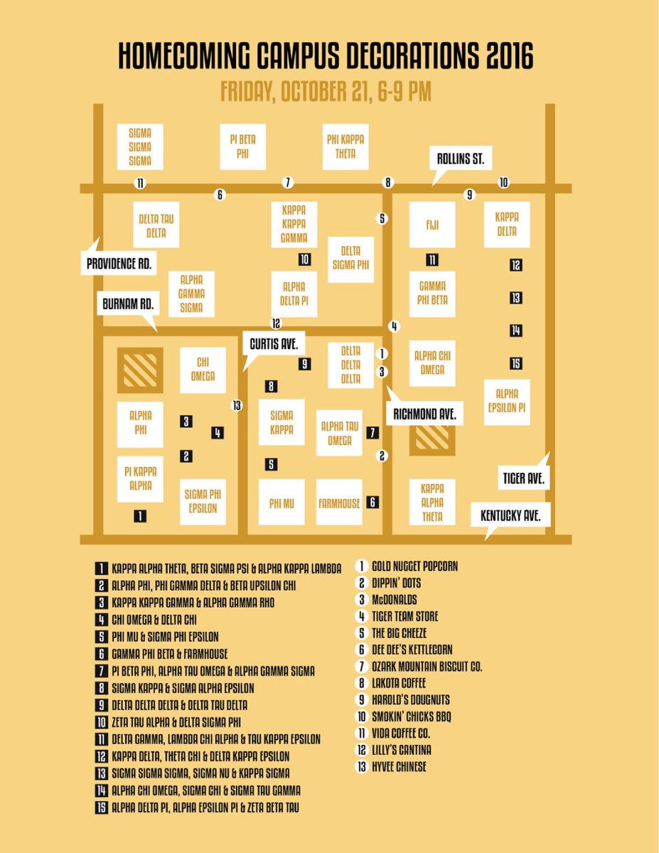 MU_Homecoming's tweet image. Tigers make sure to check out Campus Decorations Friday night from 6-9pm!