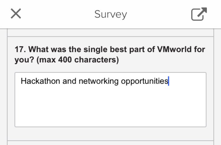 thecloudxpert's tweet photo. By far the easiest question on the #VMworld survey - thanks for the highlight of the conference @alanrenouf #HackVMW https://t.co/vExVRaG0iv