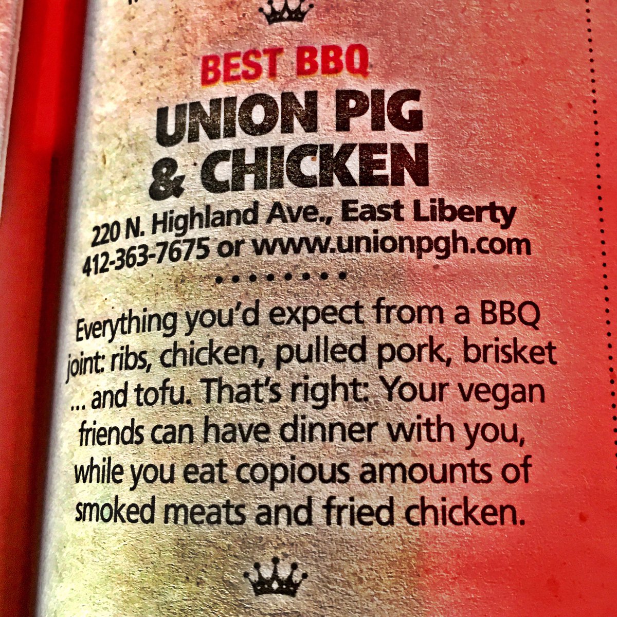Thanks, y'all! Even though we don't serve pulled pork we'd love to fill ya fulla meats - come on down. 🐖🐓