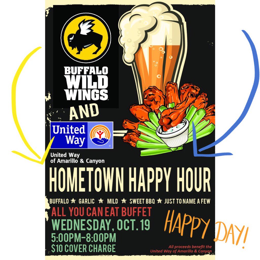UnitedWayAMA's tweet photo. $10 all you can eat buffalo wings!What?! Come hang with us at Buffalo Wild Wings on Coulter 5-8pm #Eat4ACause https://t.co/9uR6mYIdfq