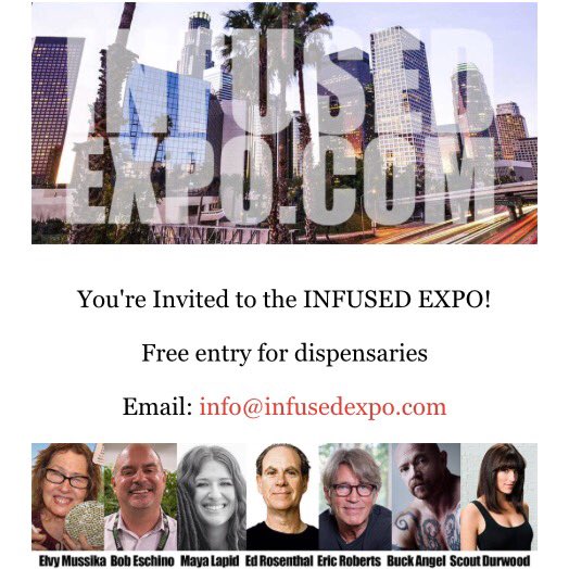 InfusedExpo's tweet photo. Join @EricRoberts @scoutdurwood @BuckAngel @edrosenthal &amp; more Sun 10/23 for @InfusedExpo #Cannabis Education! #DTLA https://t.co/wXwGr7N2fw https://t.co/g9TgQnndui
