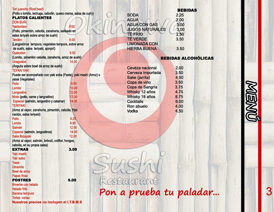 NUESTRO MENÚ #OKINAWA #SUSHI #RESTAUANT #LOVESUSHI #TEMOPUA #RESTAURANT #GASTRONOMIA #COCINA