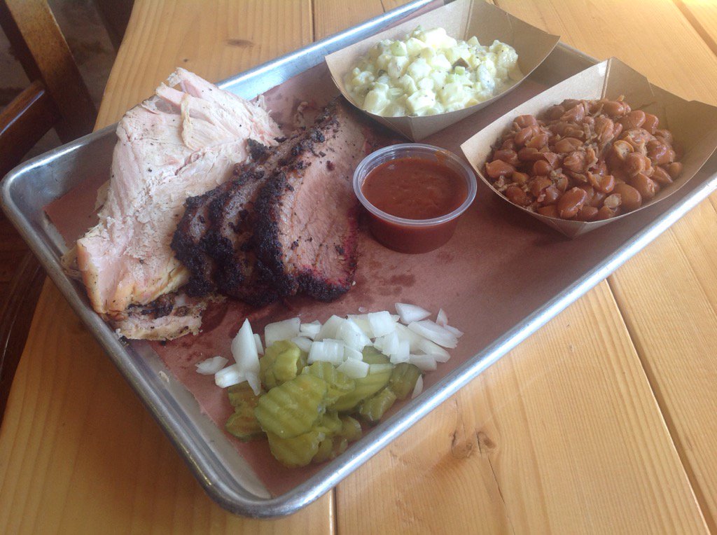 Brisket and Turkey w/ jalapeño Potato salad and Beans!!
Yum!