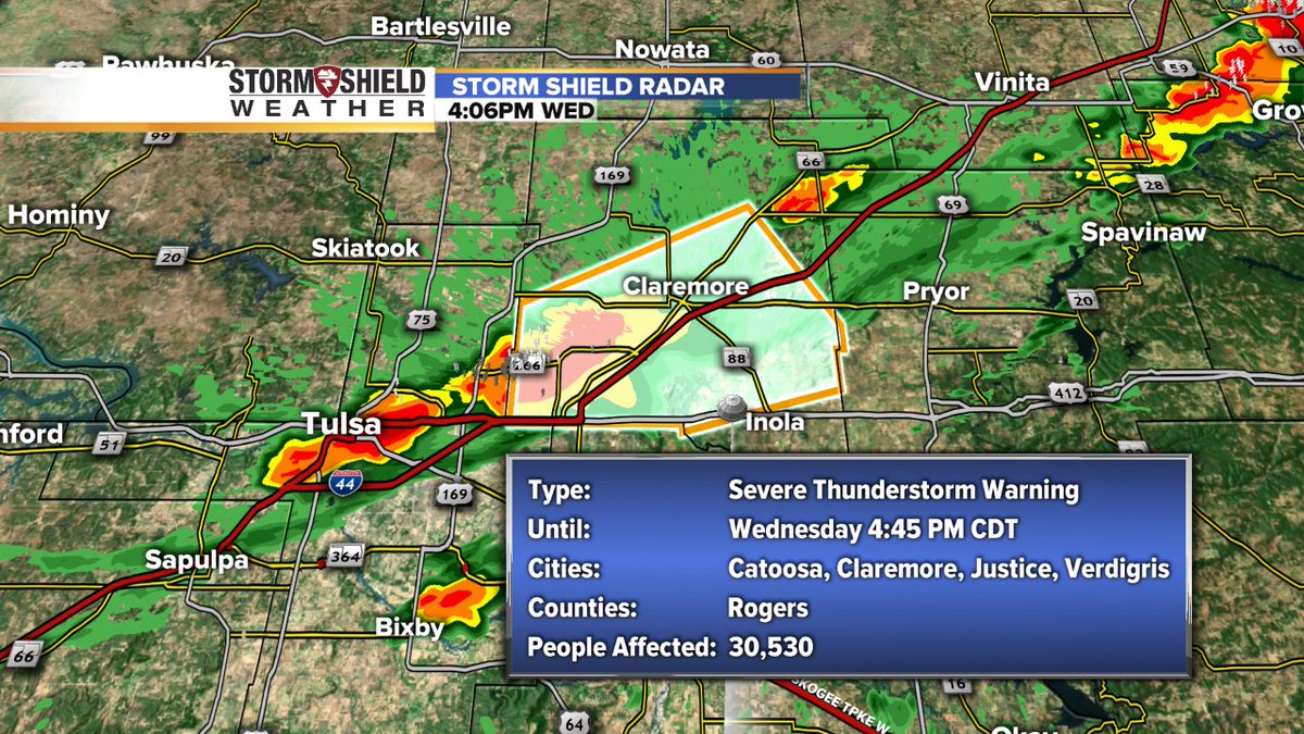KJRHweather's tweet photo. Chance to see some hail &amp; gusty winds with this thunderstorm warning for Rogers county! @KJRH2HD @kvootulsa https://t.co/MXmq21xfGT