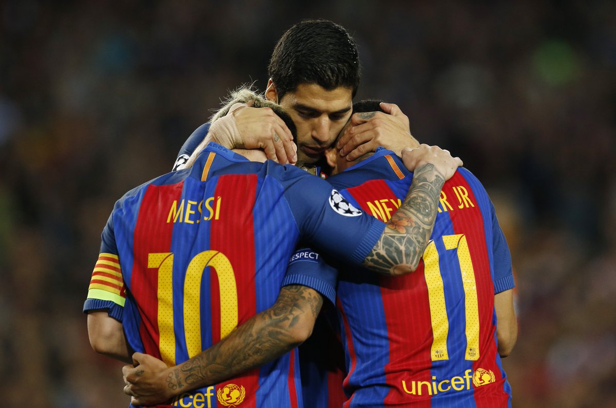 MSN in 2016/17:Lionel Messi: 10 games, 12 goals, 5 assists Luis Suarez: 12 ...