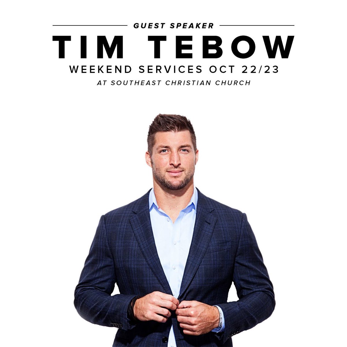 DaveStone920's tweet photo. Are you sitting down?

This wkend @TimTebow will join us at all @southeastchrist services. #truth
We'll talk sports &amp;faith. Invite a friend. https://t.co/d7XT6Nxqst