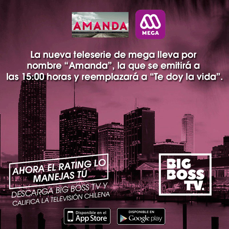 ¡¡Se viene nueva teleserie para Mega!!
'Amanda' reemplazará a las 15 horas a 'Te doy la vida'
Android: goo.gl/ydYF4G