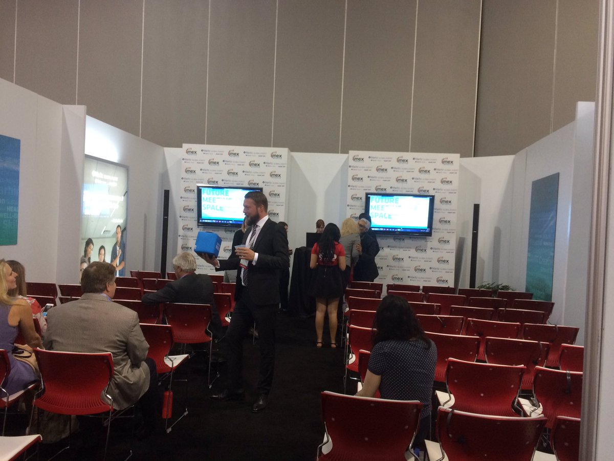 IMEXSylvia's tweet photo. Just getting set for our last session of the day on Research and Innovation on the Inspiration hub #IMEX16 come and join us https://t.co/Fbm0h97KAF