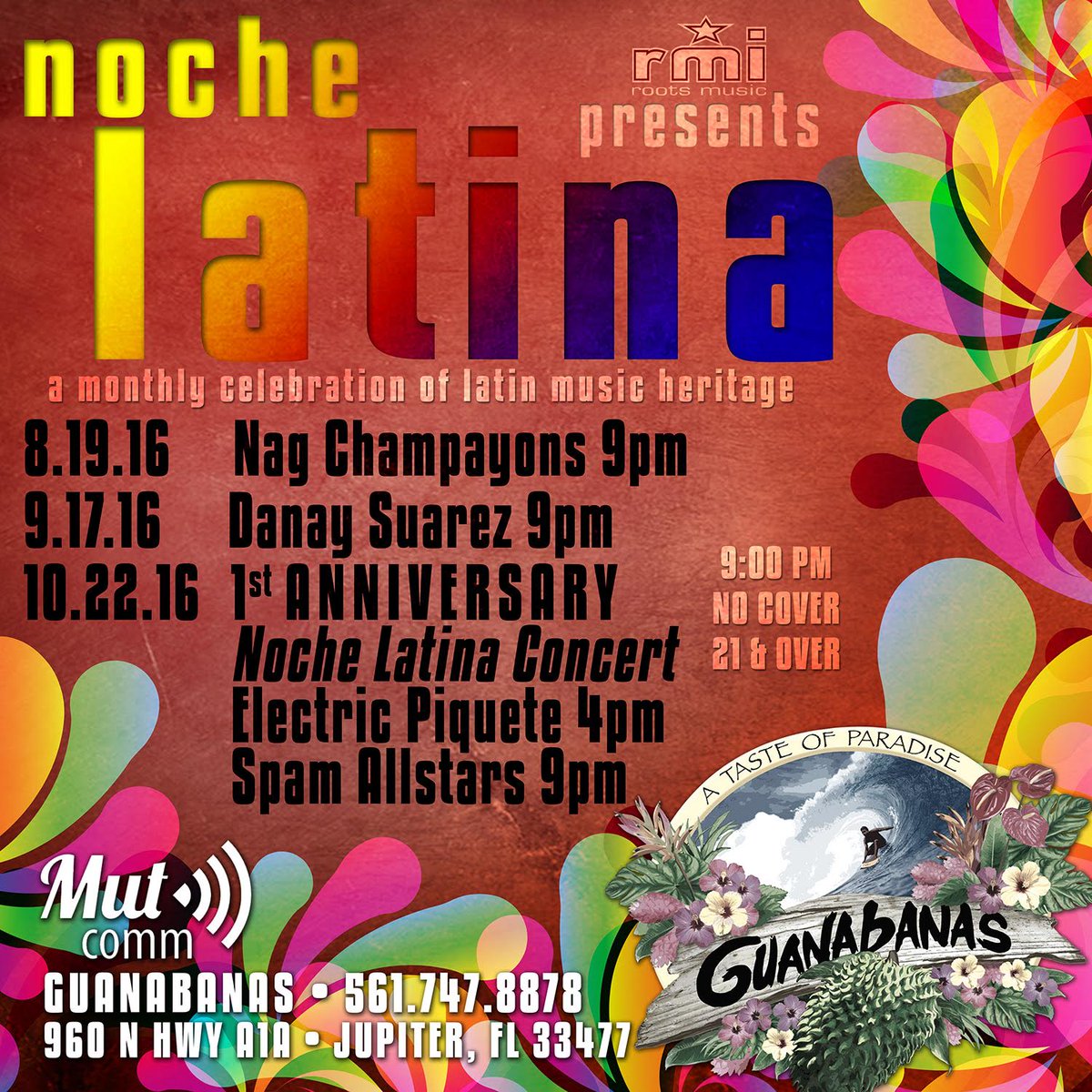 ChrisCorreoso's tweet photo. SATURDAY: celebrate #NocheLatina's 1st anniversary  @GuanabanasJup w a dbl header of #Latinfunk ft @ElectricPiquete &amp; @SpamAllstars!. https://t.co/CwV5YxfC7D