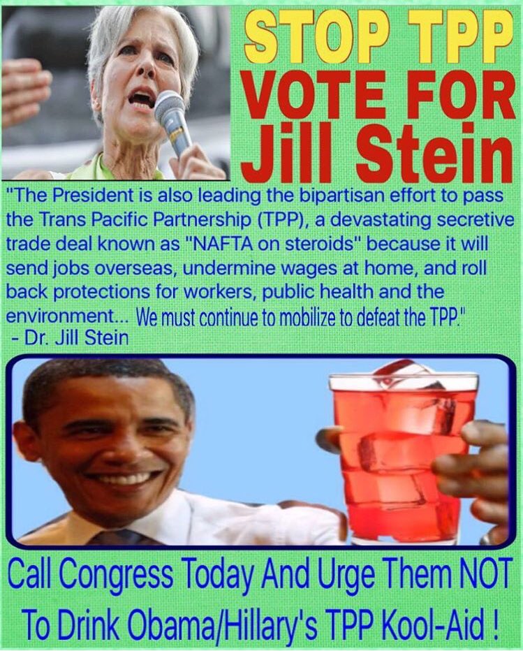 VirginiaInCal's tweet photo. STOP Obama/Hillary from signing over US sovereignty& our right to self determination to foreign gov's & corps !#NOTPP
#VOTE FOR #JILLSTEIN https://t.co/AlIxmJ7gnZ