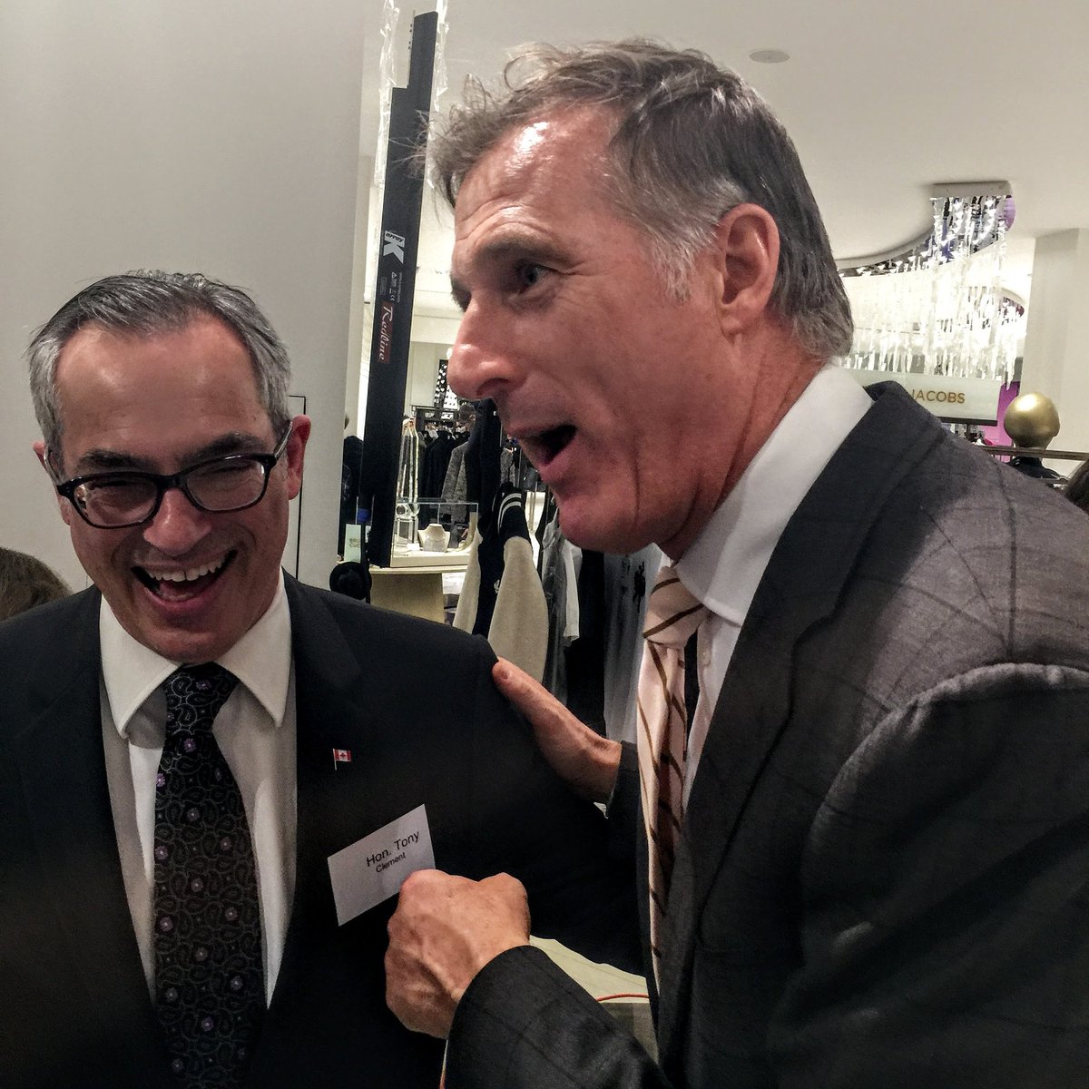 MaximeBernier's tweet photo. Having a great time with my friend Tony Clement at the Patrick Brown fundraiser. #ConservativeFun https://t.co/TSHZdEWc81