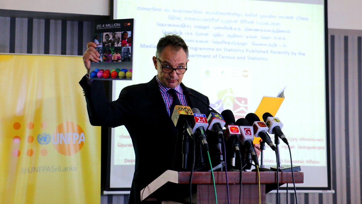 UNFPASriLanka's tweet image. &quot;I encourage media to use our &apos;20.4 Million&apos; publication on #SriLanka #popdata in your reporting&quot;-@alainsibenaler