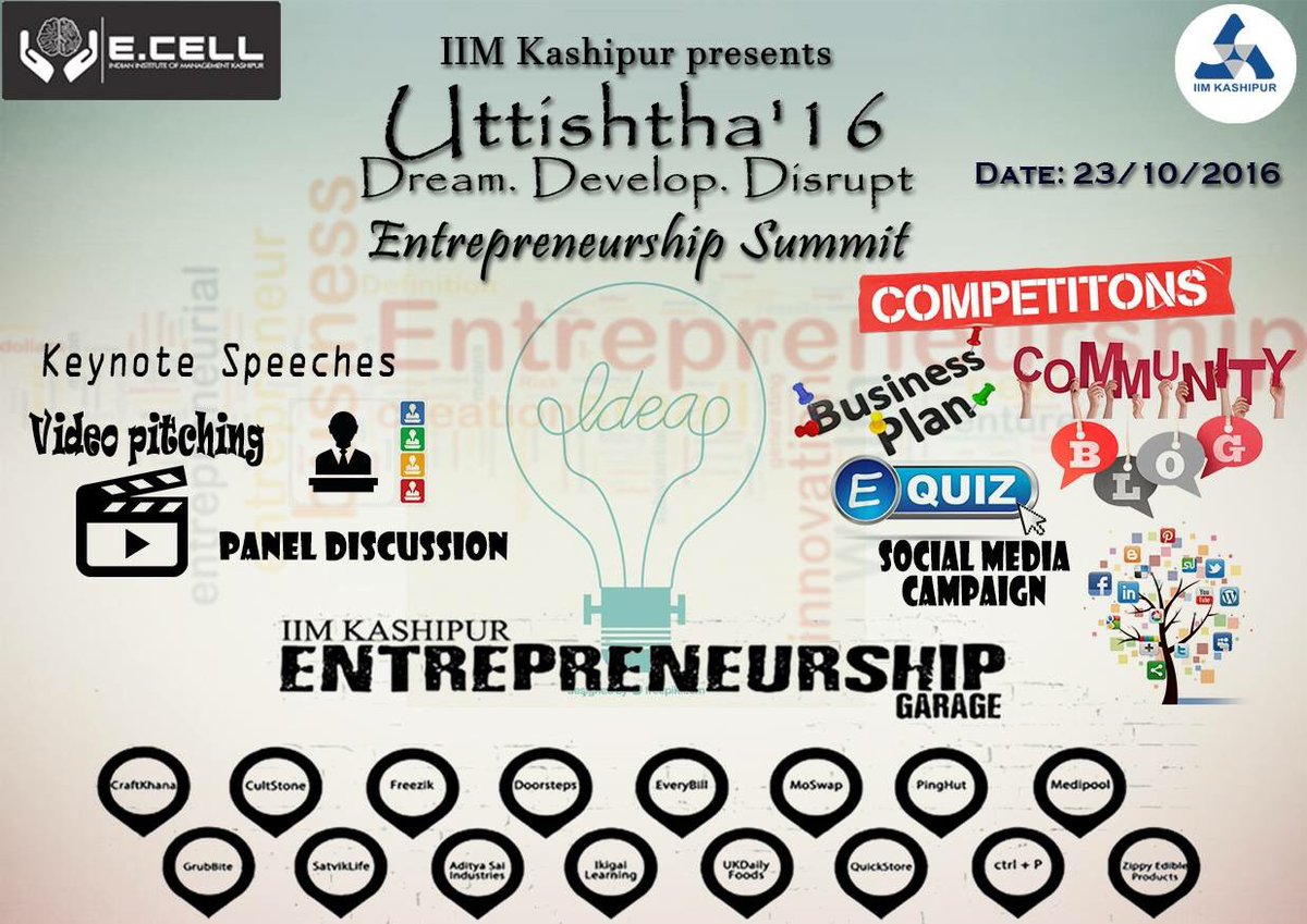 IIMKsp's tweet photo. #IIMKashipur presents #Uttishtha 2016 this October. #entrepreneurship summit- Dream.Develop.Disrupt. https://t.co/MELE41uP2N