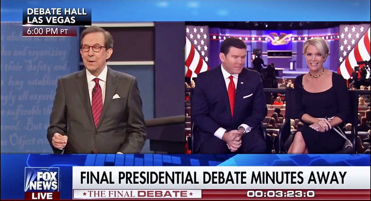 BadFoxGraphics's tweet image. Presidential debate moderator Chris Wallace announces #debate will begin promptly at "3:00 sharp"
#ThreeHoursLate
