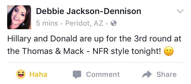 NativeDemocrats's tweet photo. Leave it to Indian Country to find a way to reference tonight's #debate and #NFR 😄 #nativevote2016 @ThomasAndMack https://t.co/QGuCgm9PtD