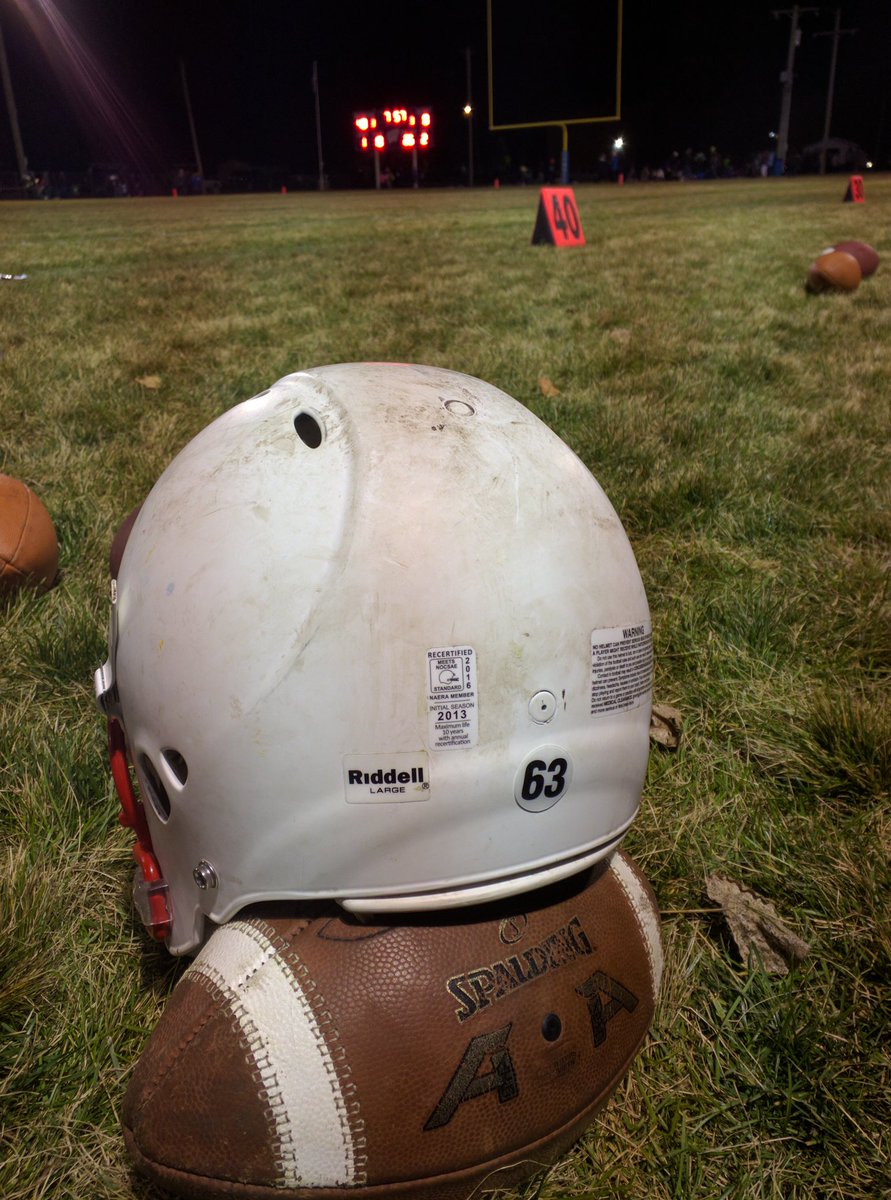 ParenteauJay's tweet photo. #cp63 on every helmet for tonight's game! Tonight we took a moment of silence to honor the life of Carter Peterson. #footballisfamily #rip https://t.co/fOnvN2WgyH