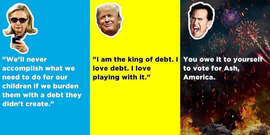 Ash4President's tweet photo. Only one way out of this debt crisis. #Ash4President #DebateNight https://t.co/LIAnuo7wZJ