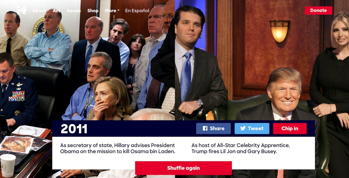 HillaryClinton's tweet photo. In 2011, Hillary advised @POTUS on the mission to take out bin Laden. Trump was on the Apprentice. https://t.co/4GkCy4cU9q #DebateNight https://t.co/UqU8ULQZgo