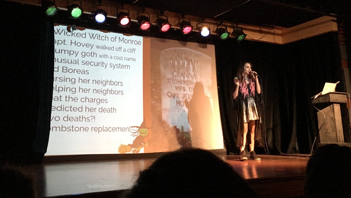 letyy's tweet photo. 🔮✨@sad13 talking about her fave witch. (Also has mad powerpoint skills) ✨🔮#DrunkTedTalks #witches #grumpygoth https://t.co/UD7ezfjMhc