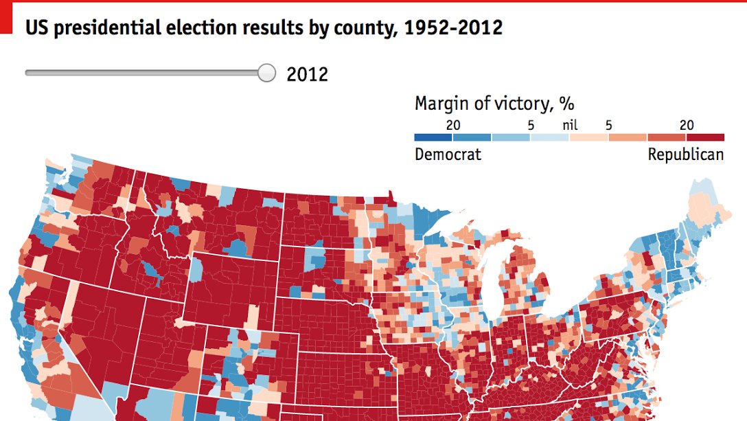 TheEconomist's tweet photo. 60 years of US elections in one interactive map https://t.co/4lBJgKHERk https://t.co/EUhrvLabfV