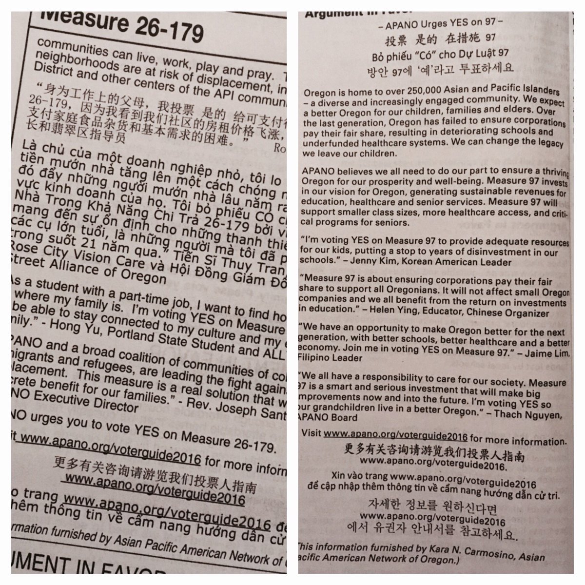 APANOActionFund's tweet photo. Just saw our multilingual voter pamphlet YES statement @voteyeson97 and @YesAffordHomes! We're SO EXCITED to see multiple languages repped! https://t.co/h2yGfCeFEc
