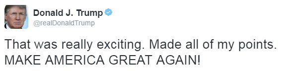 FoxNews's tweet photo. .@realDonaldTrump tweets after the conclusion of the #Debate. https://t.co/6cHnvpGhSO