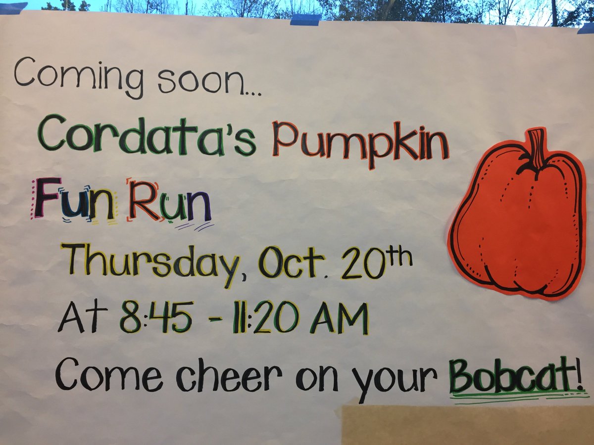CordataES's tweet photo. Cordata families, the Pumpkin Fun Run happens tomorrow morning! Join us!
8:45 AM – 4th &amp; 5th
9:35 AM – 1st
10:10AM – Kinders
10:45AM – 2 &amp; 3 https://t.co/ctlXZNwnW5