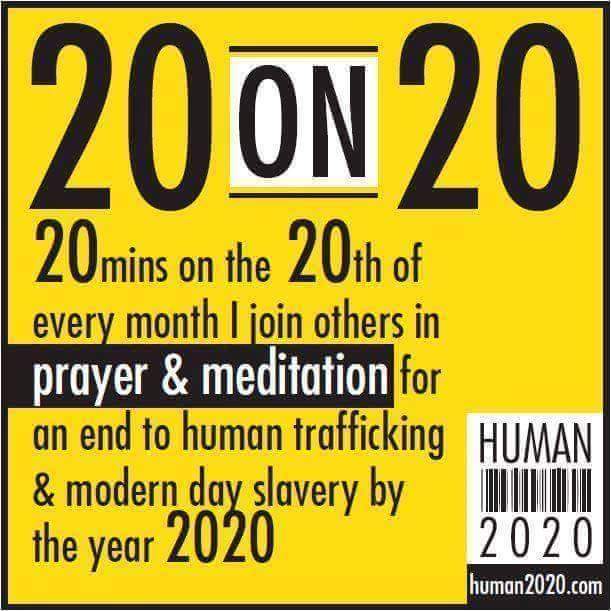 Human_2020's tweet photo. It's the 20th! Join us and others from around the world for 20 minutes of #prayer for the end of #humanTrafficking  and #Slavery . #Endit https://t.co/WCbxwvWBwO