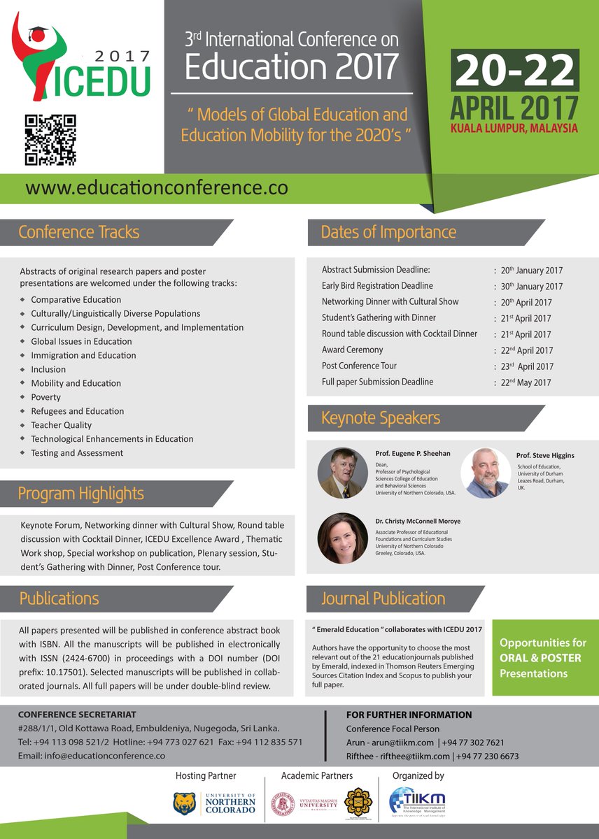 EducaConference's tweet photo. #International_Conference on #Education 2017
20-22 April, 2017 in KL, Malaysia

Visit- https://t.co/J2NQmav8rJ https://t.co/ynt1SGMV3y
