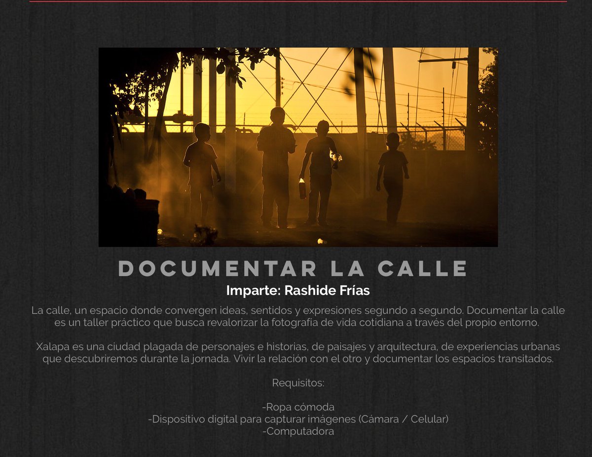 AvcNoticias1's tweet photo. Este jueves taller Documentar la calle con Enrique Rashide Serrato Frias #mirardistinto16. Centro Recreativo de Xalapa. https://t.co/YwmAlmmBIt