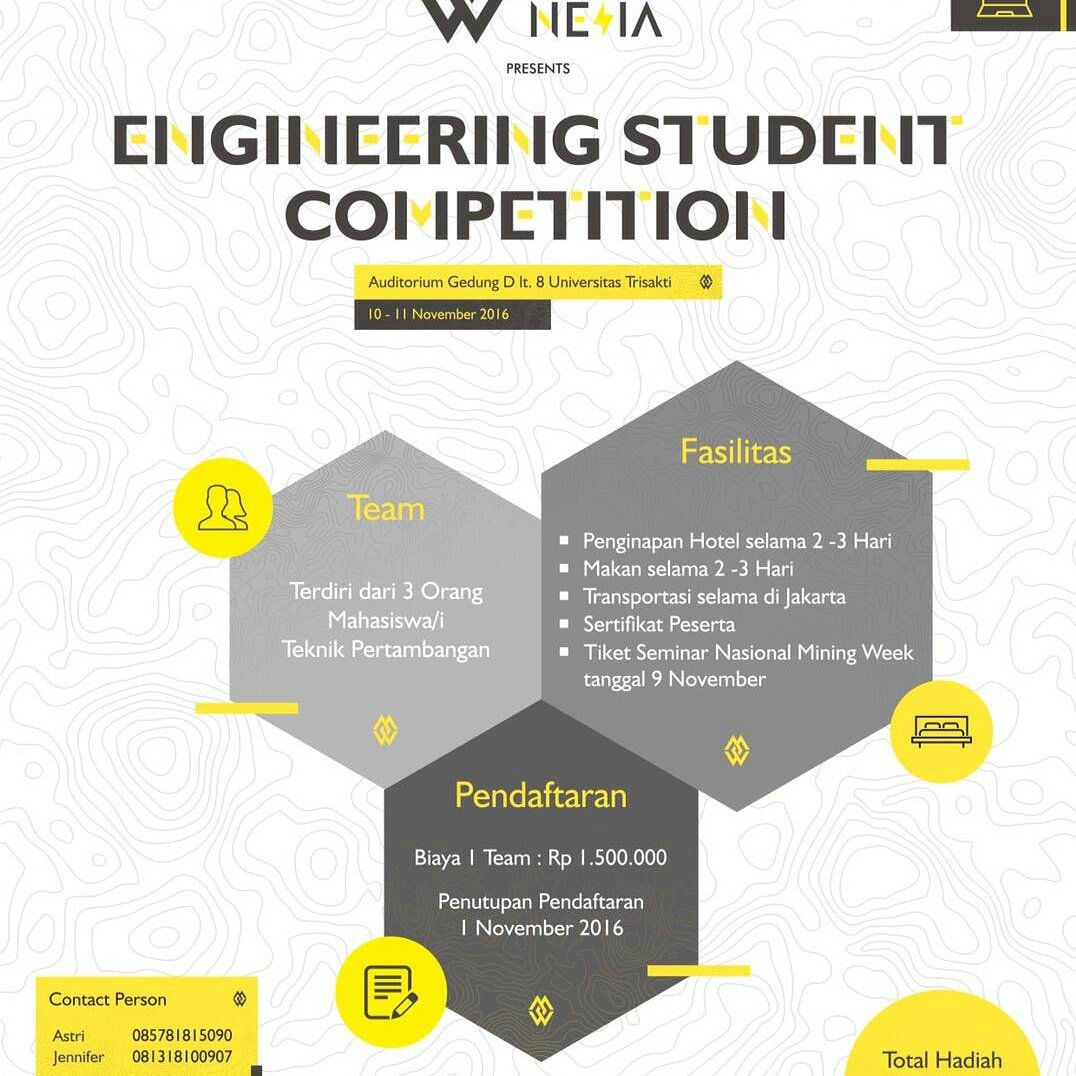 [ENGINEERING STUDENT COMPETITON]
√Come and Show Us!!
<a href="/HmtpUmi/">HMTP UMI</a> <a href="/PermataUnhas/">PERMATA FT-UH</a> <a href="/HIMETA_ITSB/">Teknik Pertambangan ITSB</a> ,@HMTASTTNAS <a href="/HMTPUNISBA/">HMTP UNISBA</a> <a href="/MiningUNJA/">T.Pertambangan UNJA</a> <a href="/HMTPftunp/">HMTP FT-UNP</a>