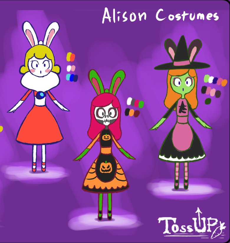 JamesOrthII's tweet photo. Some alternate costumes for Alison. #TossUPdev #indiedev #gamedev #conceptart #Halloween2016 #Halloween https://t.co/hWArtATMEf