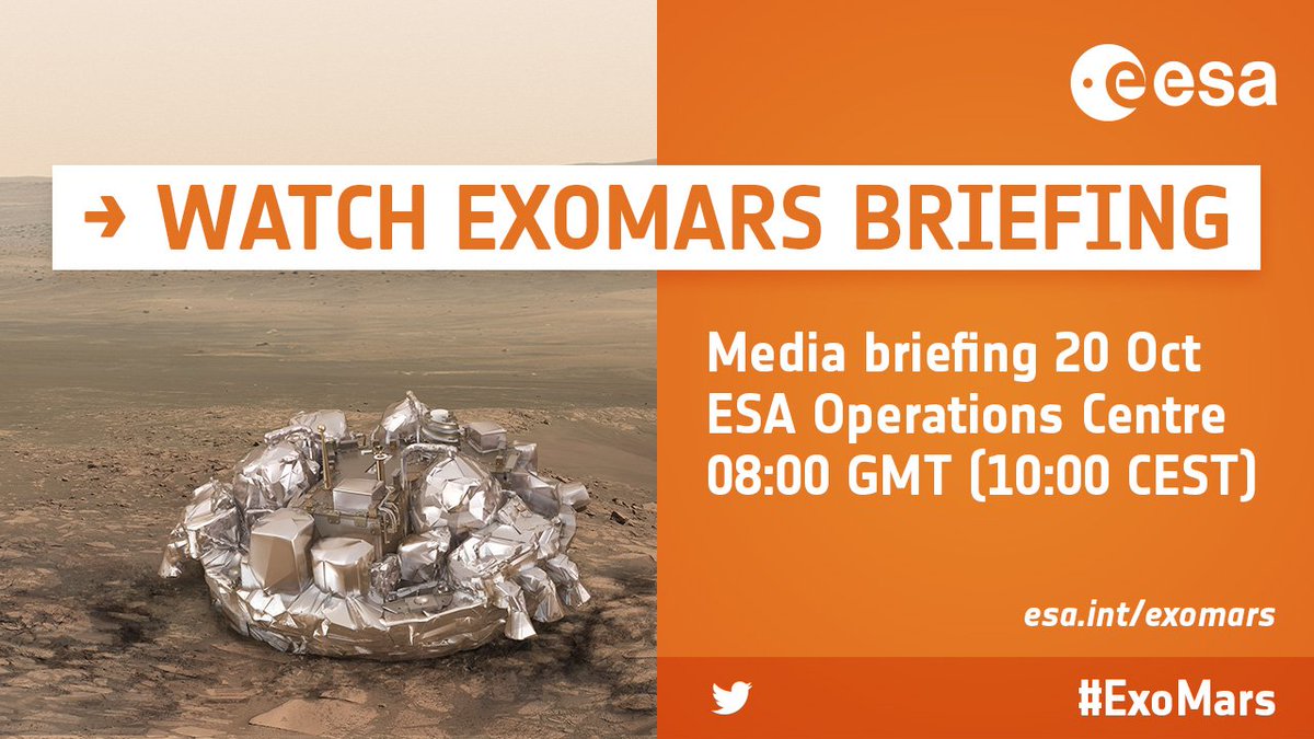 Join us today at 10:00 CEST (08:00 GMT) for a media briefing on the status of #ExoMars <a href="/ESA_EDM/">ESA_Schiaparelli</a> and <a href="/ESA_TGO/">ExoMars orbiter</a> esa.int/mars_live