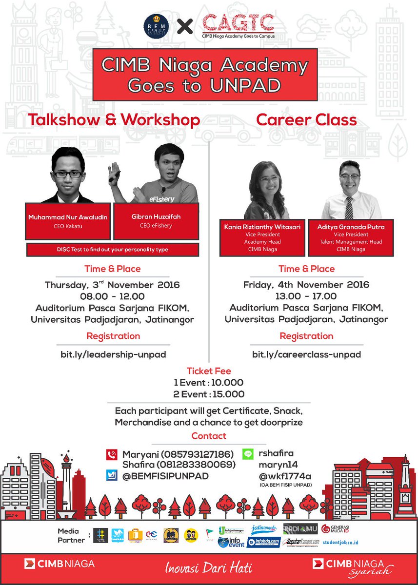 infobdg's tweet photo. Hi Jatinangor! Ayo jd pemimpin saat berkarir| Talkshow, workshop, & career class di Unpad. Reg Now! #joinCAGTC https://t.co/3b9ODjxIGg