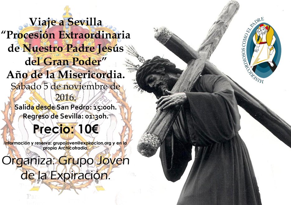 Viajes Cofrades del #GJExpiraciónMLG por las extraordinarias de #450lao y #GranPoder. Reservas: grupojoven@expiracion.org. #CofradiasMLG