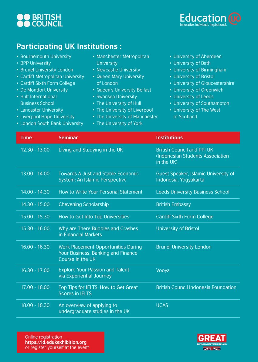 UKinIndonesia's tweet photo. Ayo hadir di Pameran Pendidikan Tinggi Inggris 2016! Sabtu, 12 Nov 2016 pk 12.00-19.00 di Hotel Mandarin Oriental Jakarta. | @idBritish https://t.co/9vuRt88RwW