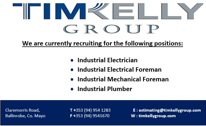 TimKellyGroup1's tweet photo. Visit our careers page for our latest positons: https://t.co/up4RPid73X #jobfairy #irishjobs #mayo #mechanical #electrical #timkellygroup https://t.co/vejAlUDeLK